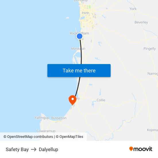 Safety Bay to Dalyellup map