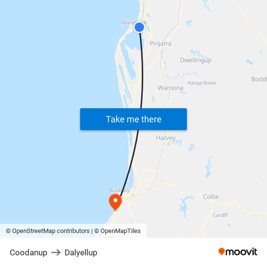 Coodanup to Dalyellup map