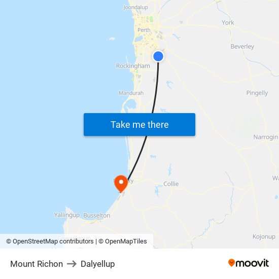 Mount Richon to Dalyellup map