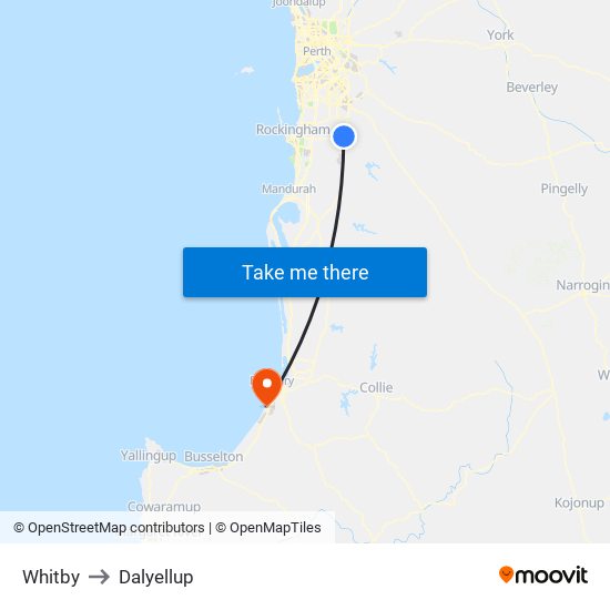 Whitby to Dalyellup map