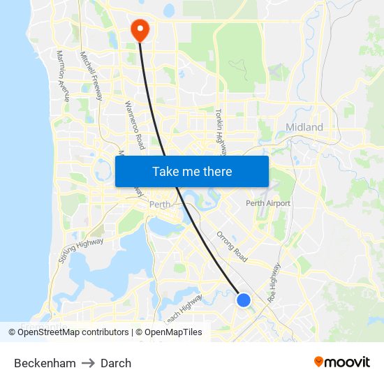 Beckenham to Darch map