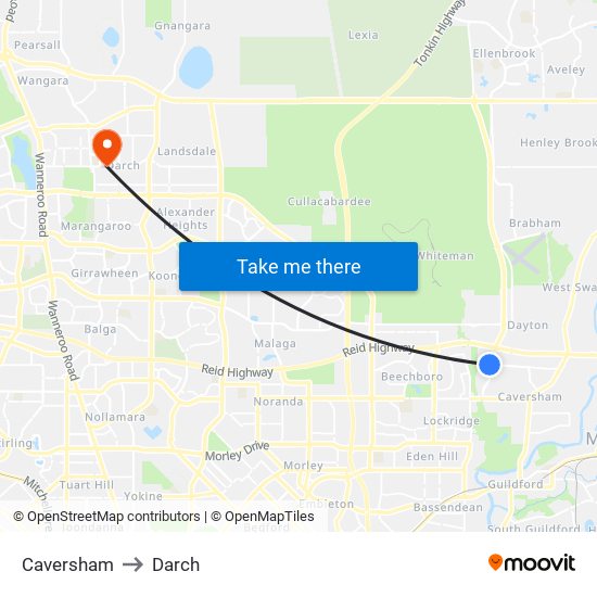 Caversham to Darch map