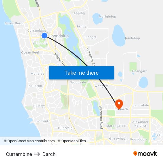 Currambine to Darch map