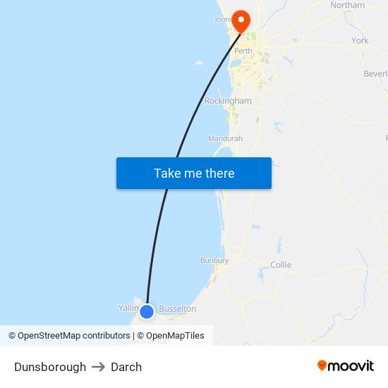 Dunsborough to Darch map