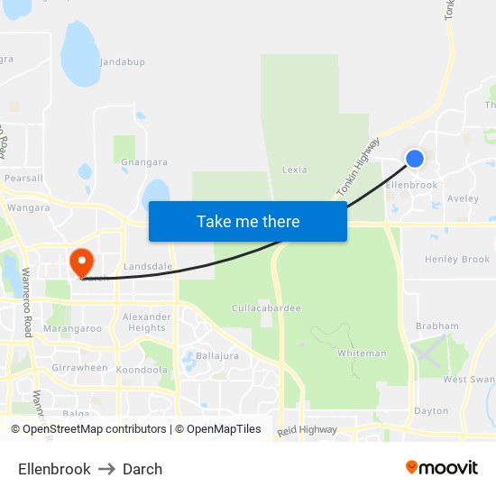 Ellenbrook to Darch map