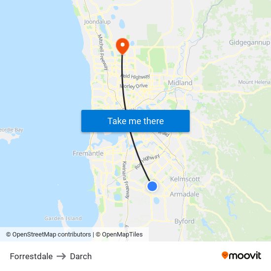 Forrestdale to Darch map