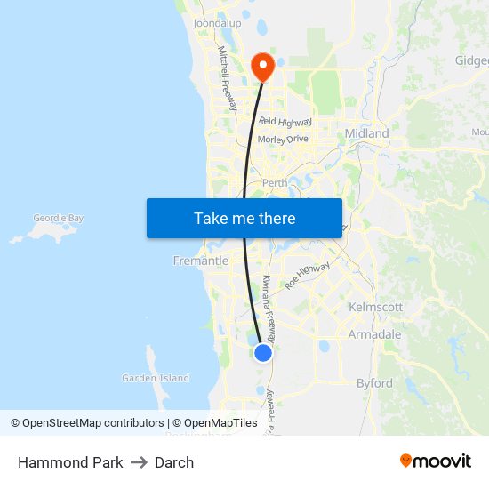 Hammond Park to Darch map