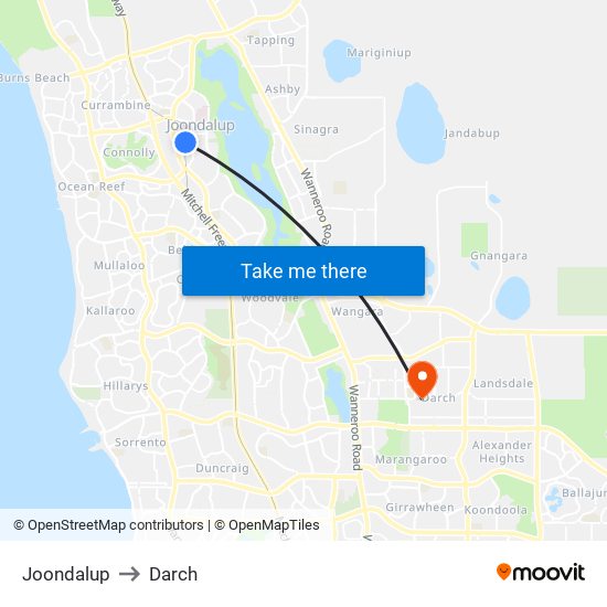 Joondalup to Darch map