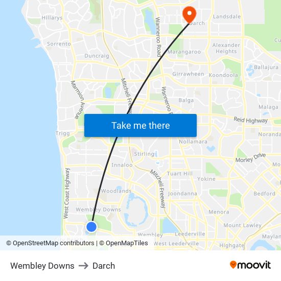 Wembley Downs to Darch map