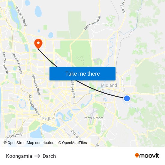 Koongamia to Darch map