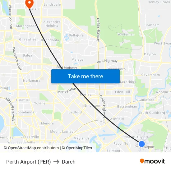 Perth Airport (PER) to Darch map