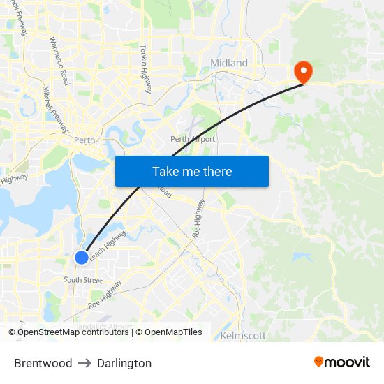 Brentwood to Darlington map