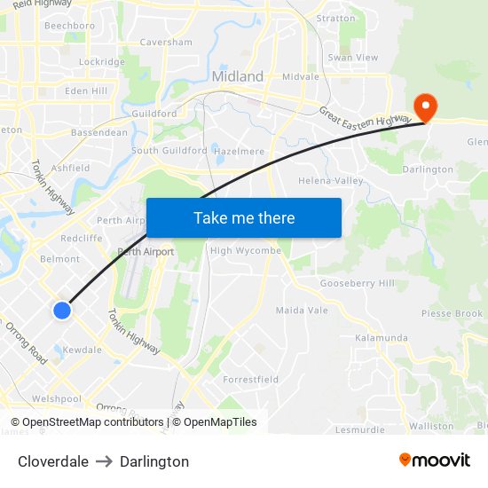 Cloverdale to Darlington map