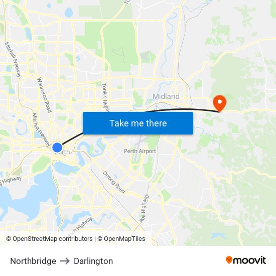 Northbridge to Darlington map