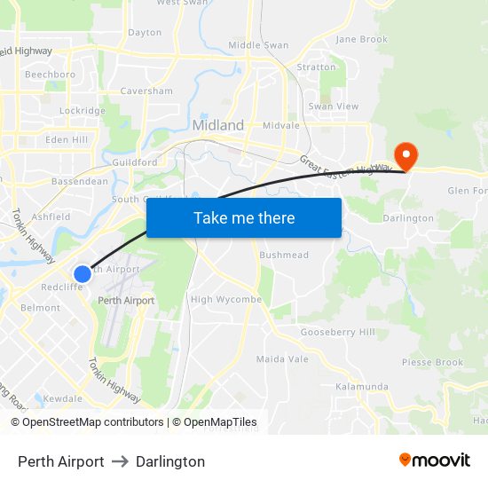 Perth Airport to Darlington map