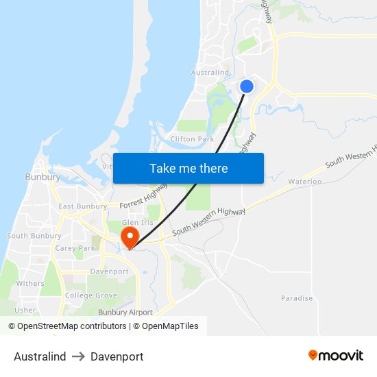 Australind to Davenport map