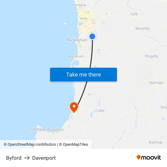 Byford to Davenport map