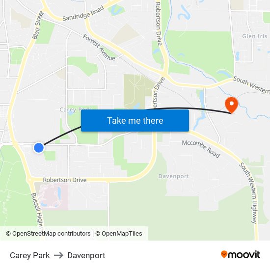 Carey Park to Davenport map