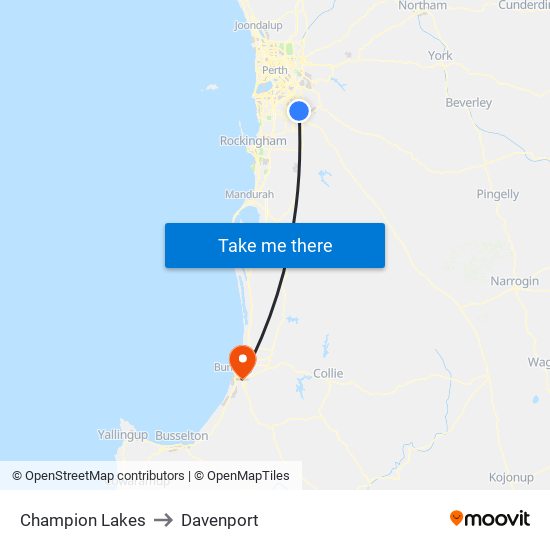 Champion Lakes to Davenport map