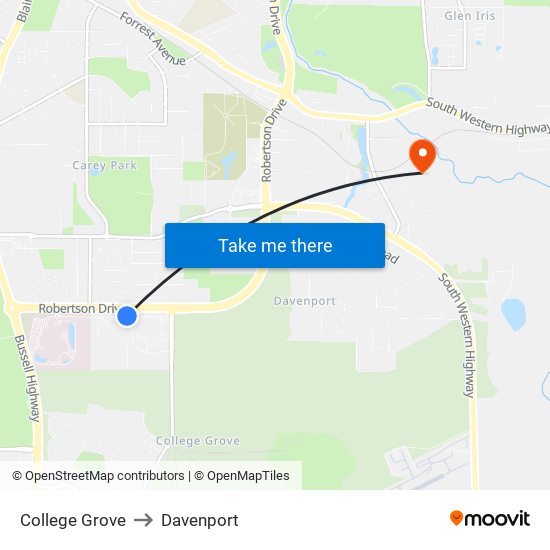 College Grove to Davenport map