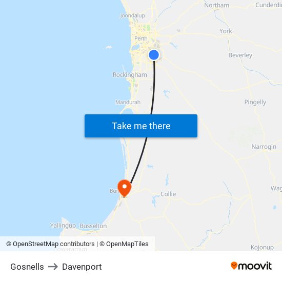 Gosnells to Davenport map