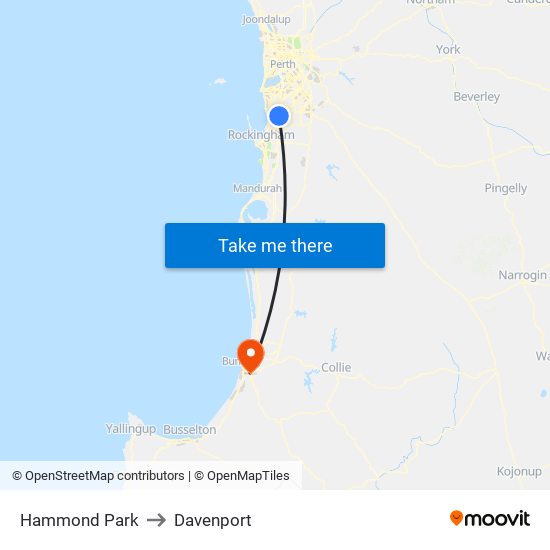 Hammond Park to Davenport map