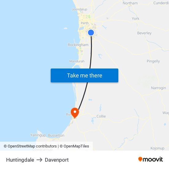 Huntingdale to Davenport map