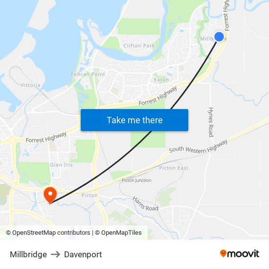 Millbridge to Davenport map