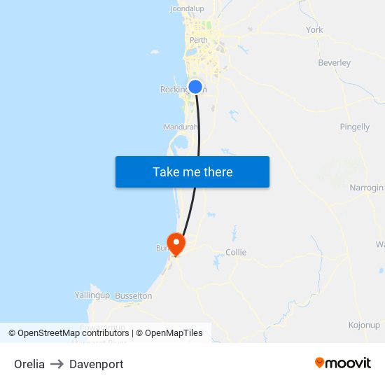 Orelia to Davenport map