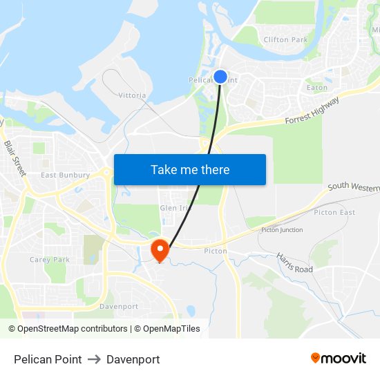 Pelican Point to Davenport map