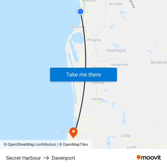 Secret Harbour to Davenport map