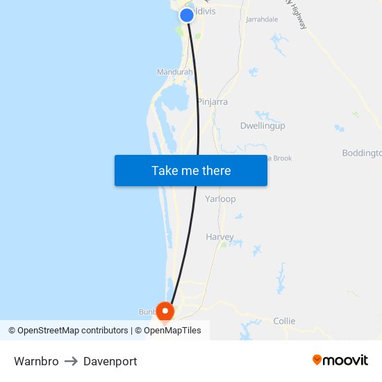 Warnbro to Davenport map