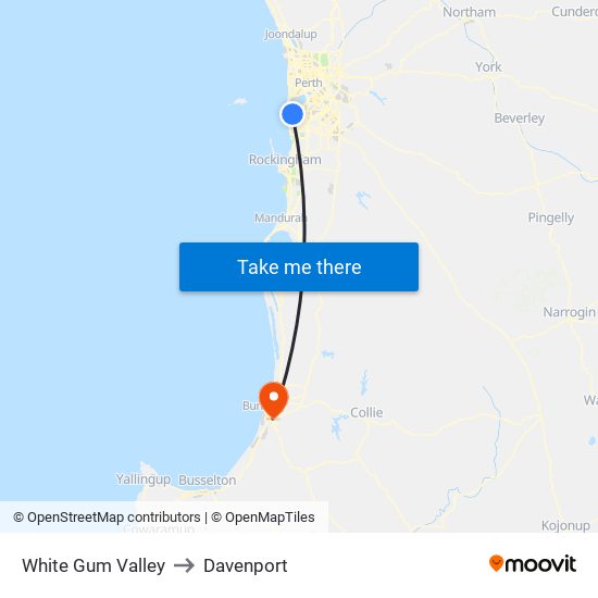 White Gum Valley to Davenport map