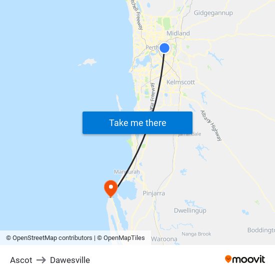 Ascot to Dawesville map