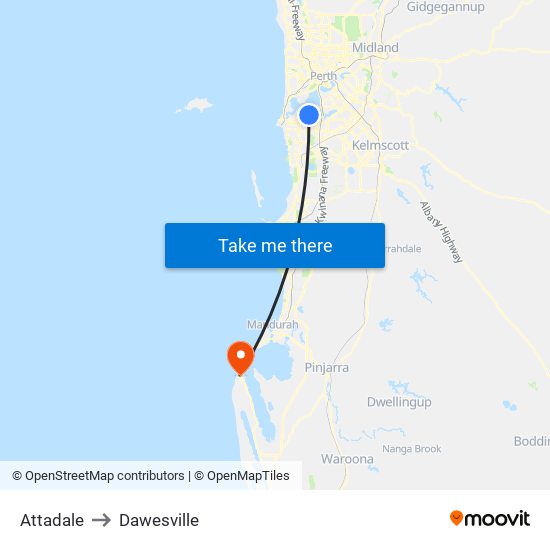 Attadale to Dawesville map