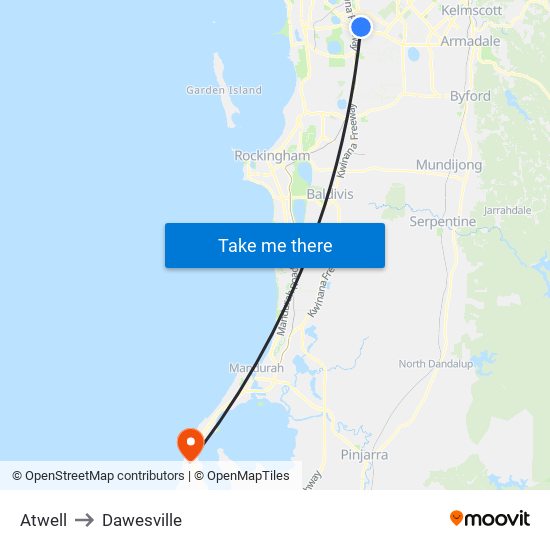 Atwell to Dawesville map