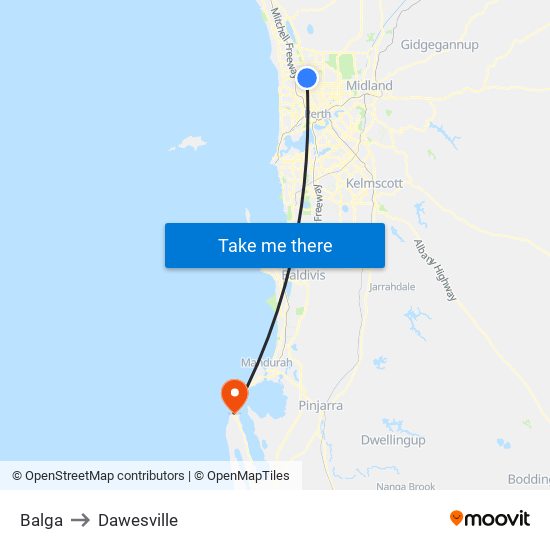 Balga to Dawesville map