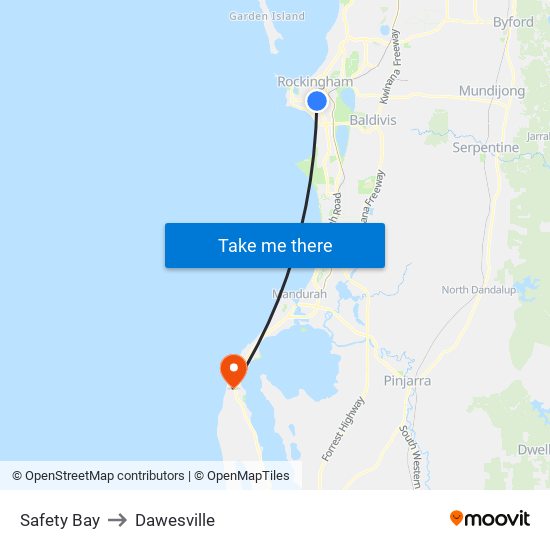 Safety Bay to Dawesville map
