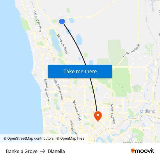 Banksia Grove to Dianella map