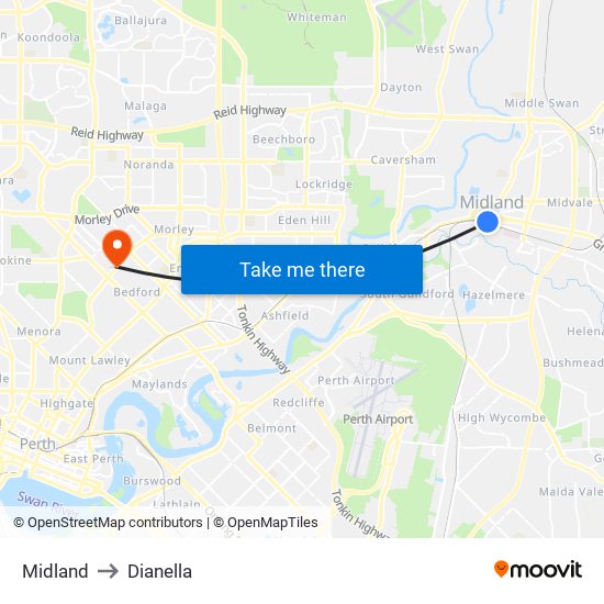 Midland to Dianella map