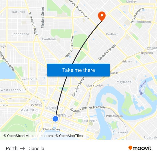 Perth to Dianella map