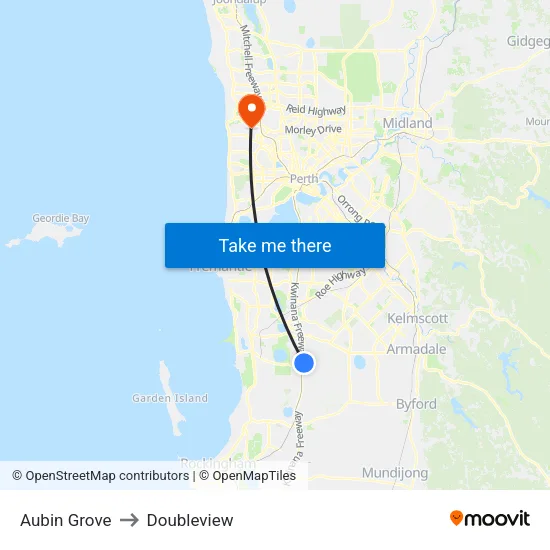 Aubin Grove to Doubleview map