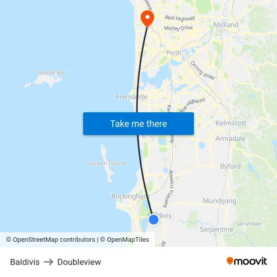 Baldivis to Doubleview map