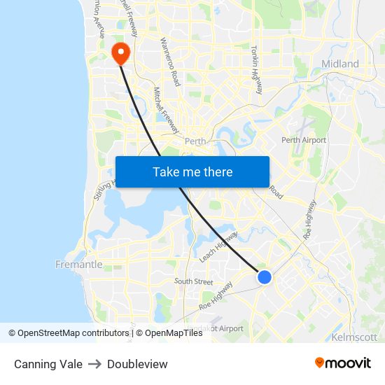 Canning Vale to Doubleview map