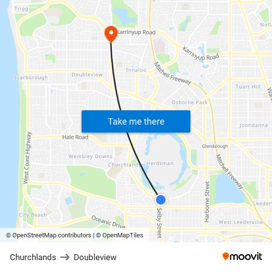 Churchlands to Doubleview map