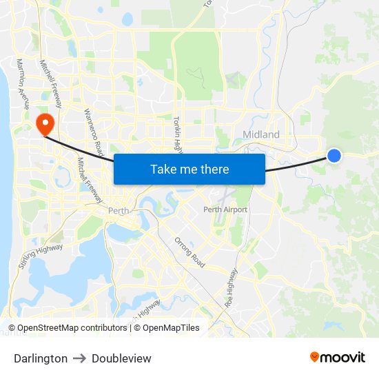 Darlington to Doubleview map