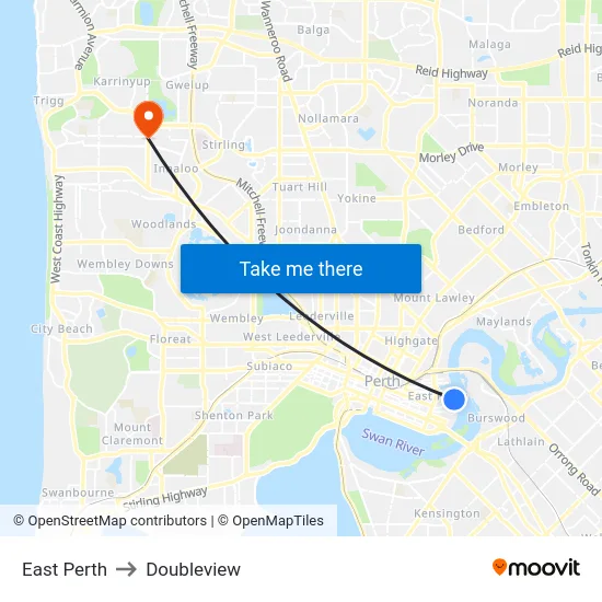 East Perth to Doubleview map