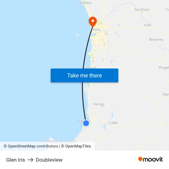 Glen Iris to Doubleview map
