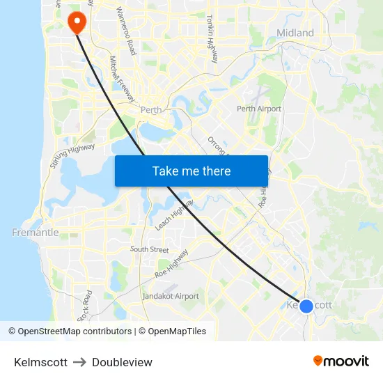 Kelmscott to Doubleview map