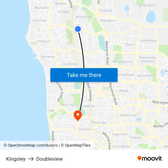 Kingsley to Doubleview map